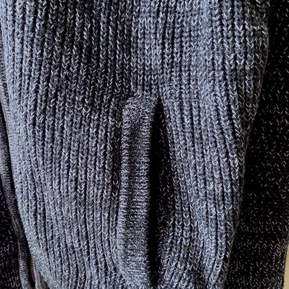 L.L. BEAN Vintage Indigo Marle Waffle Knit Cotton Full-Zip Grandpa Cardigan LT - Picture 4 of 6